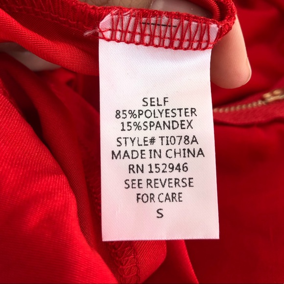 Red Fashion Nova Peplum top with Puff Sleeves - Picture 8 of 8